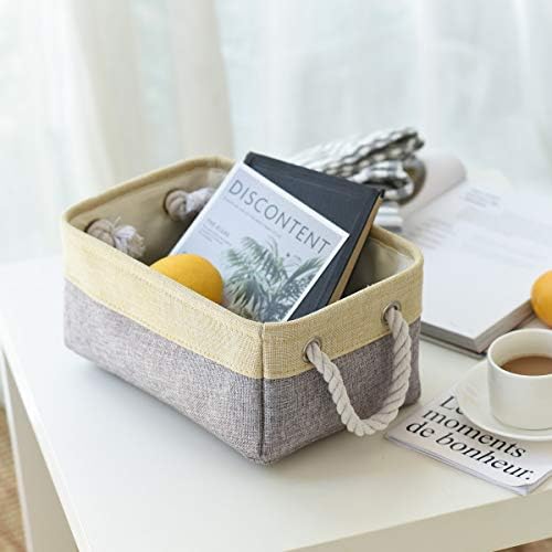 Fabric Storage Baskets for Organizing(6 Pack) Small Baskets for Shelves,storage, Laundry, Nursery, Closets, Decorative Baskets for Gifts Empty (Grey & gold, 11.8” x 7.8” x 5.1”) - Image 2