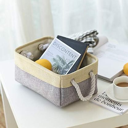 Fabric Storage Baskets for Organizing(6 Pack) Small Baskets for Shelves,storage, Laundry, Nursery, Closets, Decorative Baskets for Gifts Empty (Grey & gold, 11.8” x 7.8” x 5.1”) - Image 2