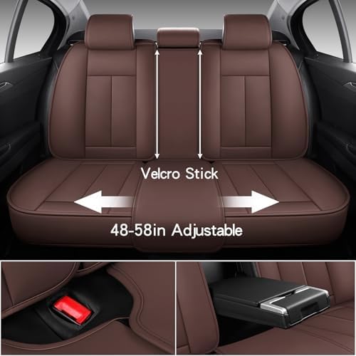 MINGBRON Car Seat Covers Full Set, Car Seat Cover Lumbar Support, Car Seat Protector Waterproof, Nappa Leather Car Seat Cushion, Front Seats and Back Fit for Most Cars Brown - Image 3