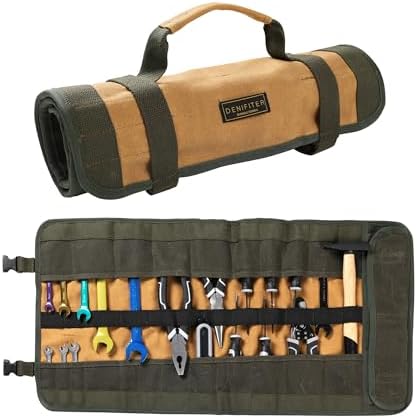 Wrench Tool Roll, Heavy Duty Waxed Canvas Multi-purpose Tool Pouch Bag With 25 Pockets, Easy Storage, Durable (Khaki) by Denifiter