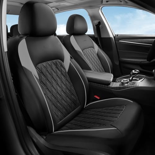 Coverado Automotive Seat Covers, Faux Leather Seat Covers Front Seat, Luxury Car Seat Covers, Seat Cushion, Front Driver Seat Covers, Car Seat Protector Truck Accessories Fit Most Cars, Black&Grey by COVERADOAUTO