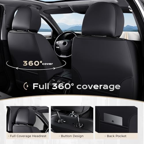 Coverado Car Seat Covers with Lumbar Support, Front Covers for Cars, Universal Automotive Seat Cover, Waterproof, Leather Car Seat Cushion, Interior Seat Protectors for Most Cars - Image 4