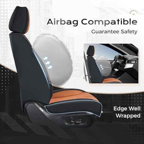 Coverado Car Seat Covers with Lumbar Support, Front Covers for Cars, Universal Automotive Seat Cover, Waterproof, Leather Car Seat Cushion, Interior Seat Protectors for Most Cars - Image 3