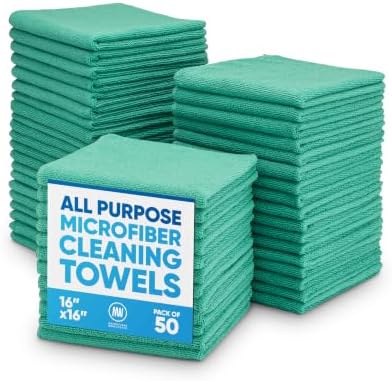 Microfiber Wholesale 16" x 16" All Purpose Towels - 50 Pack - Reusable Wash Cloths, Dust, Kitchen, Car, Shop Rags for Cleaning (Green) by MicrofiberWholesale