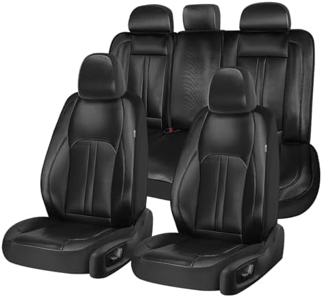 Coverado Leather Car Seat Covers Full Set & Carbon Fiber, Waterproof and Durable All Weather Protector, Universal Fit for SUV, Pickup Truck, Sedan, Automotive Vehicle Interior, Black by COVERADOAUTO