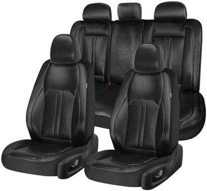 Coverado Leather Car Seat Covers Full Set & Carbon Fiber, Waterproof and Durable All Weather Protector, Universal Fit for SUV, Pickup Truck, Sedan, Automotive Vehicle Interior, Black by COVERADOAUTO