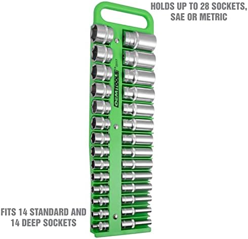 OEMTOOLS 23117 3/8" Drive Portable Magnetic Socket Organizer Tray, Magnetic Socket Holders Organizers For Tool Box, Shop, Or Garage, Holds Up To 28 Tools, Metric/SAE, Green - Image 3