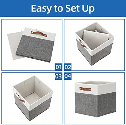 Temary Storage Cubes 12x12 Fabric Cube Storage Bins Foldable Storage Baskets with Handles, Decorative Storage Boxes for Organizing, Home, Office, Nursery, Shelf, Closet (White & Grey, 12 x 12 x 12) - Image 7