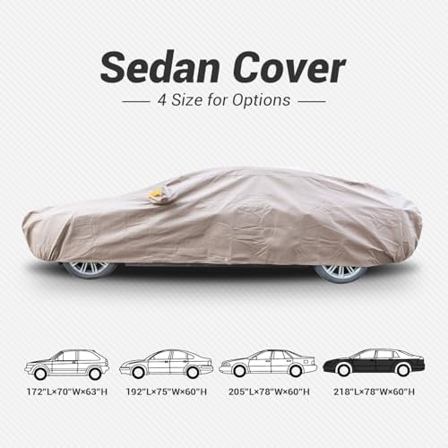 Tecoom Thick Shell Waterproof All Weather Car Cover, Super Breathable Windproof Snow Sun Rain UV Protection, Outdoor Fit for Sedan (170"–190") - Image 6