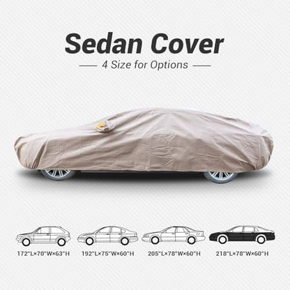 Tecoom Thick Shell Waterproof All Weather Car Cover, Super Breathable Windproof Snow Sun Rain UV Protection, Outdoor Fit for Sedan (170"–190") - Image 6