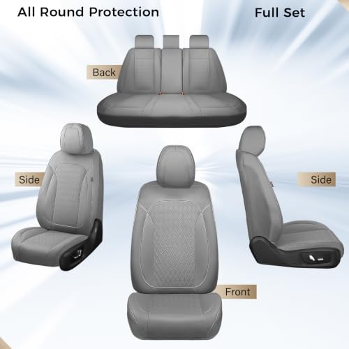 Coverado Car Seat Covers Full Set, Leather Seat Covers for Cars, Waterproof Car Seat Protectors, Durable Front and Back Car Seat Cushions Automotive Seat Covers Universal Fit for Most Cars, Gray - Image 6