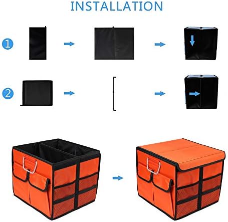 Car Trunk Organizer Collapsible Portable Multi Compartments Organizer with Non Slip Straps for SUV Truck Auto Vehicle Car Auto Minivan(Small covered, Orange) - Image 4