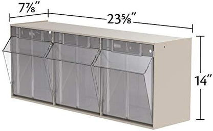 Akro-Mils TiltView Plastic Storage Cabinet with 3 Tilt Out Bins, Horizontal Plastic Parts Organizer, Teacher Toolbox, and Office Supply Organizer, 23-5/8" W x 9-7/16" H x 7-7/8" D, Stone - Image 2