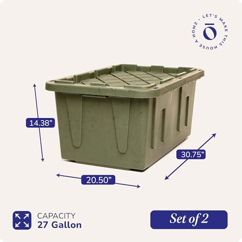 HOMZ Durabilt Plastic Storage Bins with Lids, 27 Gal, Green Camo, 2 Pack - Image 4