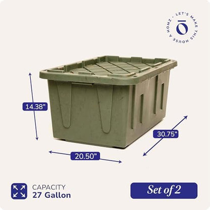 HOMZ Durabilt Plastic Storage Bins with Lids, 27 Gal, Green Camo, 2 Pack - Image 4
