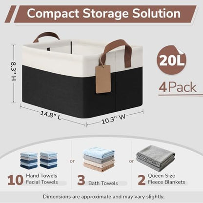 CHICVITA 4 Pack Fabric Storage Bins for Shelves, 20L Black & White - Image 3