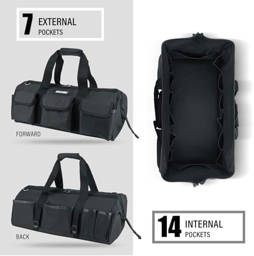 HAUTMEC 24" Large Contractors Tool Bag, Wide Mouth Tool Bag with Hard Base & Metal Frame, 21-Pocket Double Zippers Heavy-Duty Tool Organizer for Heavy Tools – HT0184 - Image 5