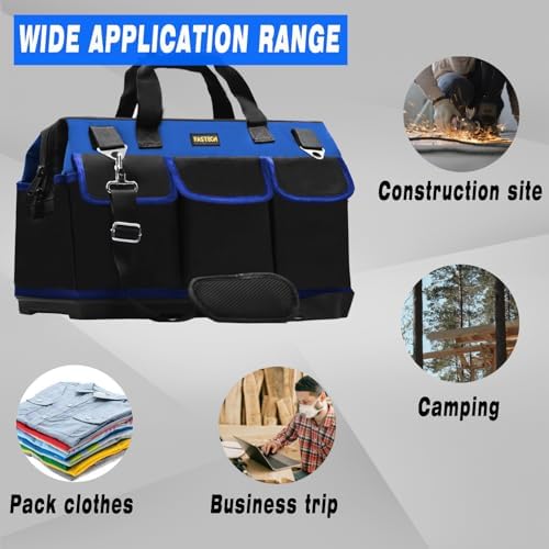 FASTECH 22 Inch Bottom Tools Bag With Wide Mouth For Tool Storage, Carrier and Organizer, Heavy Duty Tool Tote Bag For Men/Women, Wide Mouth Tool Bag With Inside Pockets (22 Inch) - Image 5