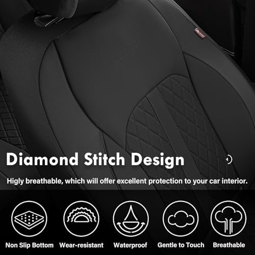 Coverado Universal Leather Seat Covers Front Seats, Front Seat Covers for SUV, Pickup Truck, Sedan, Automotive Vehicle Interior, Waterproof and Durable All Weather Protector，Black - Image 4