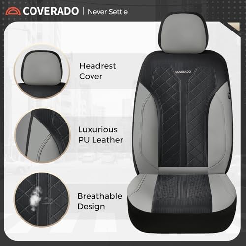 Coverado Front Seat Covers, Automotive Seat Covers 2 Seats, Leather Car Protectors 2-Pack, Auto Seat Covers Spill-Proof Design Universal Fit for SUV, Vans, Sedan, Truck - Image 3