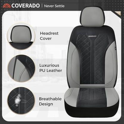 Coverado Front Seat Covers, Automotive Seat Covers 2 Seats, Leather Car Protectors 2-Pack, Auto Seat Covers Spill-Proof Design Universal Fit for SUV, Vans, Sedan, Truck - Image 3