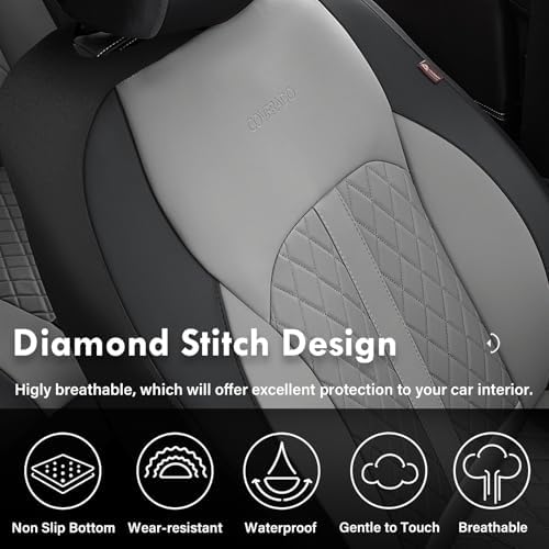 Coverado Universal Leather Seat Covers Front Seats, Front Seat Covers for SUV, Pickup Truck, Sedan, Automotive Vehicle Interior, Waterproof and Durable All Weather Protector，Black&Gray - Image 4