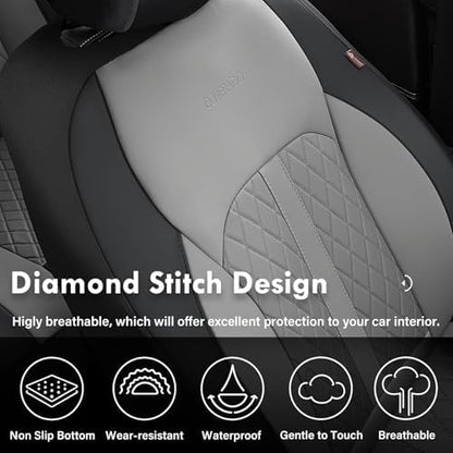 Coverado Universal Leather Seat Covers Front Seats, Front Seat Covers for SUV, Pickup Truck, Sedan, Automotive Vehicle Interior, Waterproof and Durable All Weather Protector，Black&Gray - Image 4