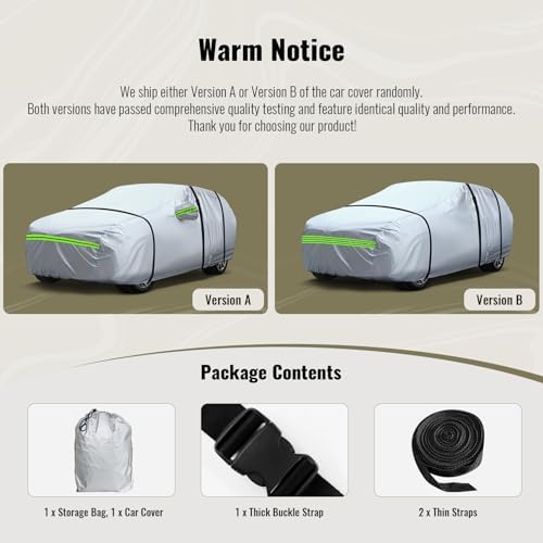 TUCAREST 6-Layers Premium Full Car Cover Hard Shell Zipper Design Waterproof All Weather Weatherproof UV Sun Protection Snow Dust Storm Resistant Outdoor with Straps (Fit for Sedan 205"- 216") - Image 2
