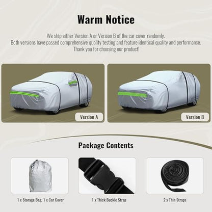 TUCAREST 6-Layers Premium Full Car Cover Hard Shell Zipper Design Waterproof All Weather Weatherproof UV Sun Protection Snow Dust Storm Resistant Outdoor with Straps (Fit for Sedan 165"- 181") - Image 2