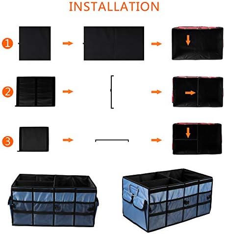 Car Trunk Organizer Collapsible Portable Multi Compartments Organizer with Non Slip Straps for SUV Truck Auto Vehicle Car Auto Minivan(Large without cover, Blue) - Image 6