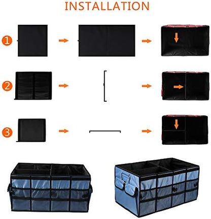 Car Trunk Organizer Collapsible Portable Multi Compartments Organizer with Non Slip Straps for SUV Truck Auto Vehicle Car Auto Minivan(Large without cover, Blue) - Image 6