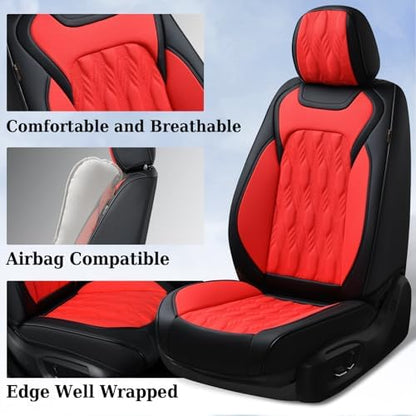 Coverado Car Seat Cover Full Set, Leather Seat Covers for Front and Rear, Waterproof Seat Covers 5 Seats, Luxury Car Seat Protectors Driver Seat Cushions Universal for Most Vehicles, Red - Image 2