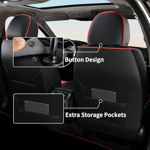 FLORICH Front Seat Covers, Luxury Car Seat Cover with Waterproof Leather, Automotive Vehicle Seat Covers for Cars Trucks Vans SUVs Sedans (2 Packs, Black&Red Line) - Image 4