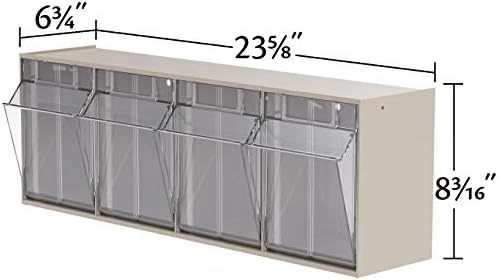Akro-Mils TiltView Plastic Storage Cabinet with 4 Tilt Out Bins, Horizontal Plastic Parts Organizer, Teacher Toolbox, and Office Supply Organizer, 23-5/8" W x 8-3/16" H x 6-3/4" D, Stone - Image 2