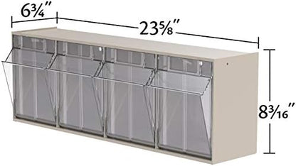 Akro-Mils TiltView Plastic Storage Cabinet with 4 Tilt Out Bins, Horizontal Plastic Parts Organizer, Teacher Toolbox, and Office Supply Organizer, 23-5/8" W x 8-3/16" H x 6-3/4" D, Stone - Image 2