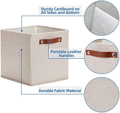Temary 11x11 Storage Cubes Fabric Storage Cubes Storage Bins with Dual Leather Handles Canvas Storage Boxes for Organizing Home, Shelf, Closet (Beige, 11 x 11 x 11) - Image 3