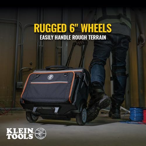 Klein Tools 55452RTB Tool Bag, Water Resistant Tool Storage Organizer Rolls on Rugged 6-Inch Wheels, 24 Pockets, Load Tested to 200-Pound - Image 5