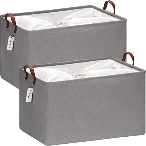 Hinwo 70L Extra Large Canvas Storage Bin with Lid and Handles, 2-Pack by Hinwo