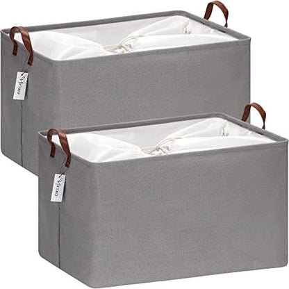 Hinwo 70L Extra Large Canvas Storage Bin with Lid and Handles, 2-Pack by Hinwo