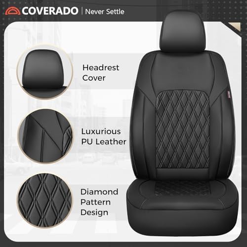 Coverado Car Seat Cover, Car Seat Covers Front Seats, Waterproof Car Seat Covers, Car Seat Cushion, Front Seat Covers Faux Leather Driver Car Seat Protector Fit for Most Cars Trucks SUV, Black - Image 6