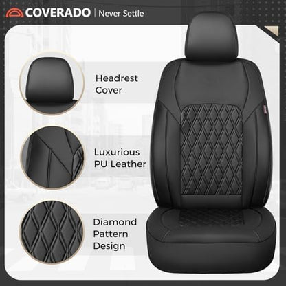 Coverado Car Seat Cover, Car Seat Covers Front Seats, Waterproof Car Seat Covers, Car Seat Cushion, Front Seat Covers Faux Leather Driver Car Seat Protector Fit for Most Cars Trucks SUV, Black - Image 6