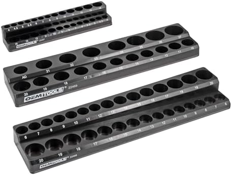 OEMTOOLS 22487 3 Piece Metric Magnetic Socket Organizers for Toolboxes, Socket Holder, Black Tool Box Organizer by OEMTOOLS