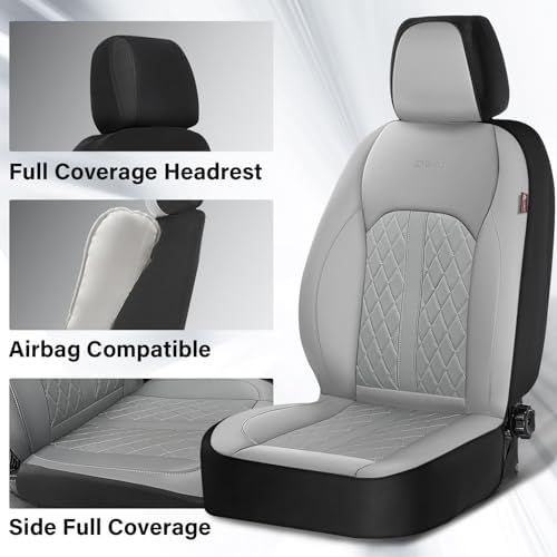 Coverado Universal Leather Seat Covers Front Seats, Front Seat Covers for SUV, Pickup Truck, Sedan, Automotive Vehicle Interior, Waterproof and Durable All Weather Protector，Gray - Image 3