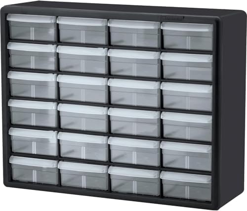 Akro-Mils 24-Drawer Plastic Storage Cabinet, 20" W x 6" D x 16" H, Black by Akro-Mils