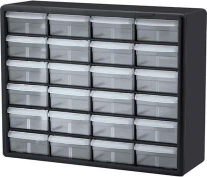 Akro-Mils 24-Drawer Plastic Storage Cabinet, 20" W x 6" D x 16" H, Black by Akro-Mils