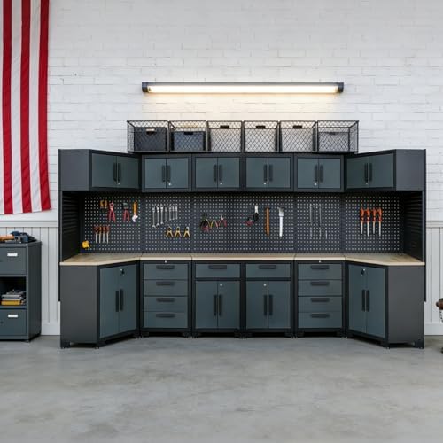 Garage Storage Cabinet System, 2×8Pcs, Black and Grey - Image 7