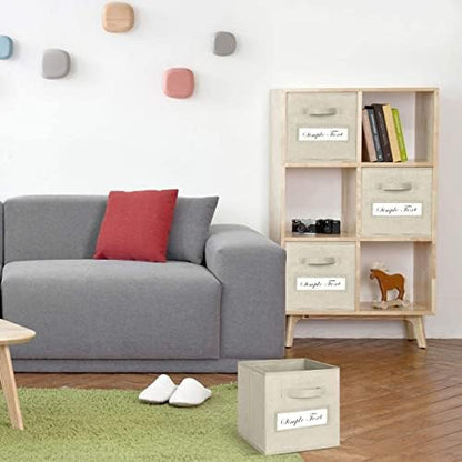 13x13x13 storage cube bins(Set of 8) Fabric storage cubes with 8 Labels Window Cards & a Pen, storage cubes 13x13, Collapsible 13 inch cube storage bins, Cubby Boxes, Beige - Image 5