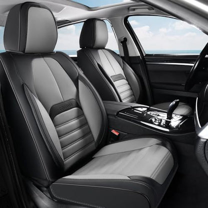 Coverado Waterproof Nappa Leather Car Seat Covers, Automotive Seat Covers，Front Car Seat Cushion & Car Seat Protector, Seat Covers Universal Fit for Most Cars, SUVs,Trucks,Black&Gray by COVERADOAUTO