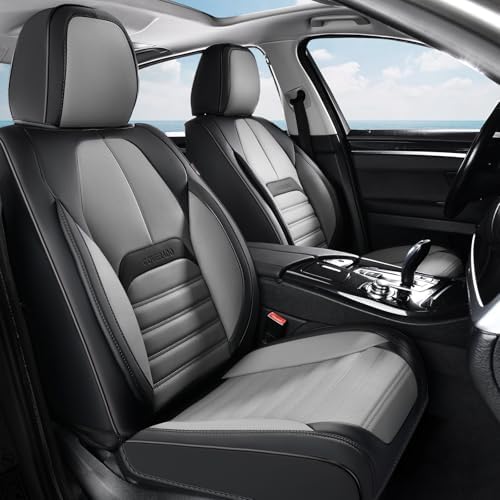 Coverado Car Seat Covers Full Set, Seat Covers for Cars, Automotive Seat Covers, Waterproof Nappa Leather Front Seats and Back Car Seat Protector, Universal Fit for Most Cars SUV Trucks,Black&Gray - Image 2