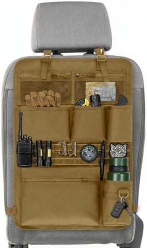 Tactical Car Seat Organizer with Multiple Pockets, MOLLE Panel System & Mesh Compartments, Durable Nylon ​Universal Vehicle Seat Back Storage with Cup Holder, Water-Resistant (Mud)​ by Vanlutone